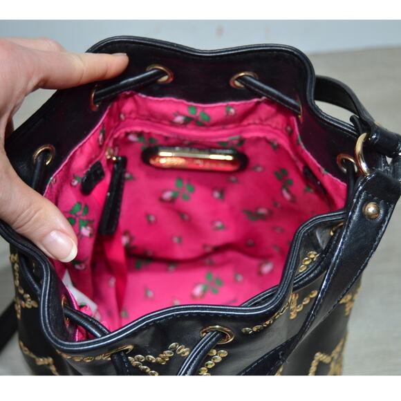 Betsey Johnson Night Lights Star-Studded Bucket Bag Black & Gold - Picture 8 of 14